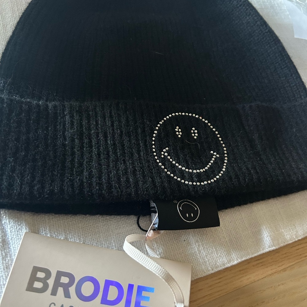 Brodie Cashmere Black Beanie with Smiley Design